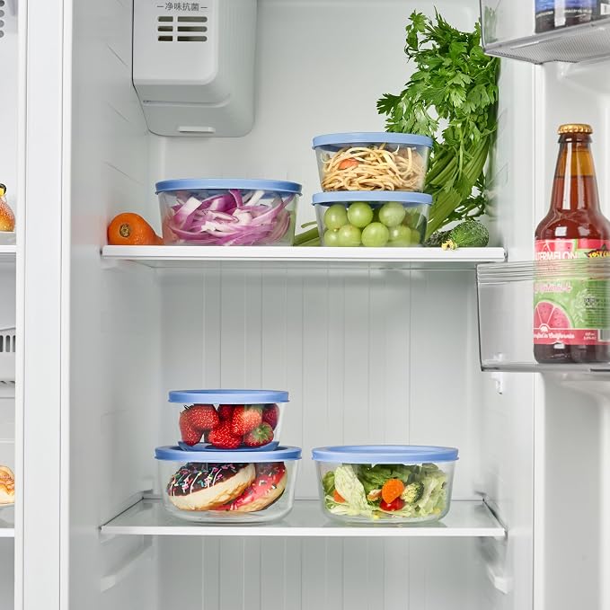 12-Piece Glass Food Storage Containers Set (6 Containers + 6 BPA-Free Lids) | 2-Cup, Leakproof | Microwave, Freezer, Oven & Dishwasher Safe | Ideal for Meal Prep & Pantry Organization, Lavender Blue