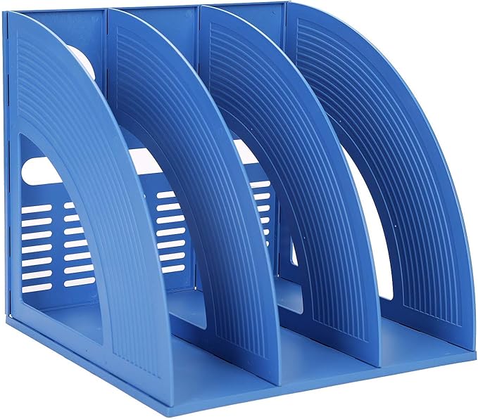 Marte Vanci Magazine File Holder Book Desktop Organizer Plastic Storage Sturdy Vertical 3 Section Folder Blue