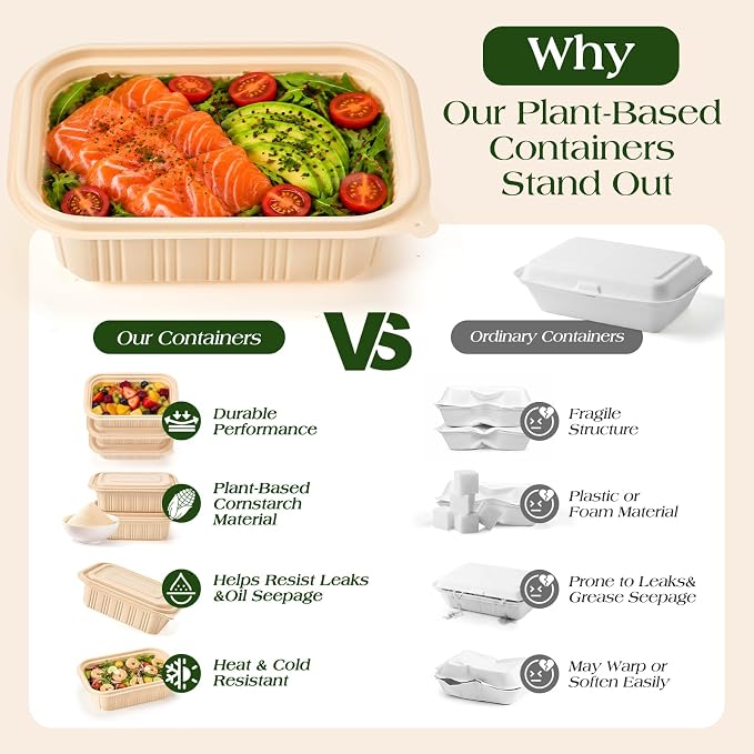 Glotoch Express 300 Pack 22oz Food Containers with Lids Meal Prep Containers Reusable Plant-based Cornstarch Lunch Box BPA Free Small Take Out Box for Salad Microwave & Freezer Safe