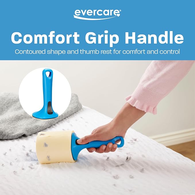 Evercare Jumbo Lint Roller, 60‑Sheet Extra‑Large Adhesive Roller with Blue Handle for Pet Hair & Lint
