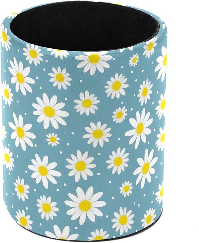 Daisy Flowers Pen Holder Pencil Organizer for Desk, 3.1” x 3.1” x 3.9” Pencil Cup Office Supplies, Large Capacity Cute Pen and Makeup Brush Holder for Home, School, Desktop