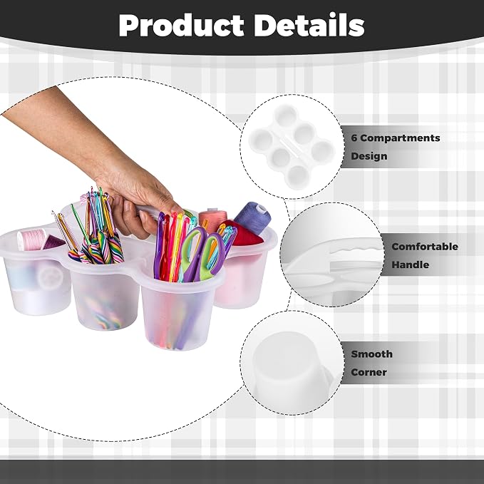 4 pack Classroom Caddy for School,Cup Caddy For Drink | Pencil Holder with 6 Cups, Plastic Art Supply Caddy Organizer With Handle