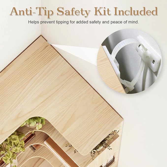 Tall Corner Bookshelf, 6-Tier Solid Pine Wood Corner Bookcase, 64" L-Shaped Book Shelf with Anti-Tip Kit, Freestanding Display Shelf for Small Spaces, Living Room, Home Office