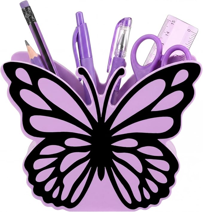 Tenceur Purple Butterfly Pen Holder for Desk Large Capacity Purple Pencil Holder School Supplies Desk Organizer Cute Butterfly Office Decor Makeup Brush Holders Back to School Gift for Girl Women