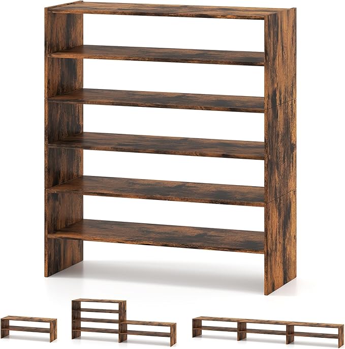 COSTWAY 6-Tier Shoe Rack, Extra Wide Shoe Shelf Organizer with Stackable Design, 31" Freestanding Adjustable Storage Shoe Stand for Small Space Entryway Hallway Closet (1,Rustic Brown)
