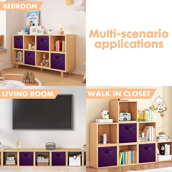 ShellKingdom Storage Bins, Foldable Fabric Storage Cube And Cloth Organizer | Storage Drawer For Closet And Toys, 13 X 13 X 13 INCH, 2 Pack (Purple)