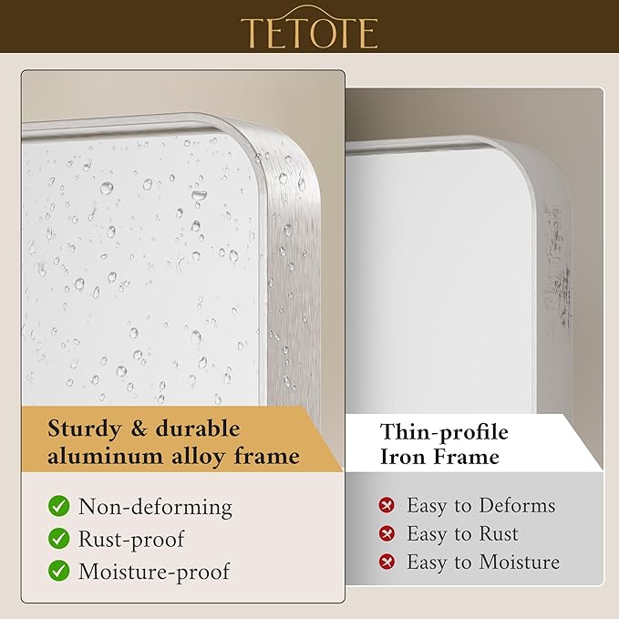 TETOTE Brushed Nickel Bathroom Mirror 30 x 36 Inch for Vanity Metal Framed Mirror Modern Farmhouse for Living Room Entryway(Horizontal/Vertical)