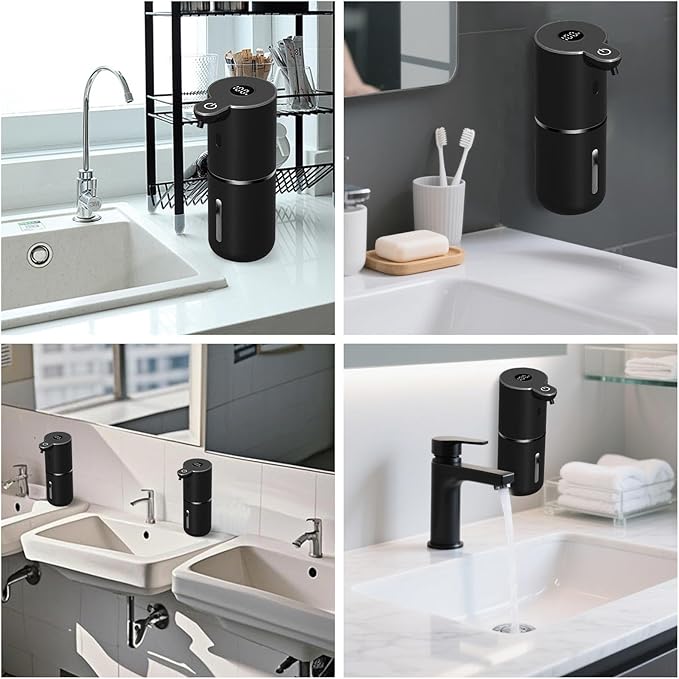 OHIFAST Automatic Liquid Soap Dispenser Touchless, USB Rechargeable Smart Hand Soap Dispenser, 6-Level Adjustable, 12.8oz/380mL, Compatible with Thick Thin Dish Soap for Bathroom Kitchen-Black