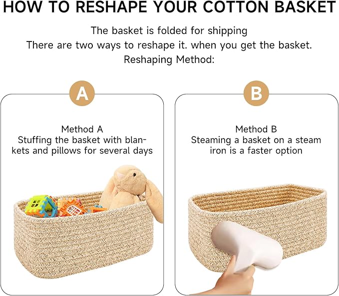 MiniArk Small Storage Baskets for Organizing | Closet Organizer Bins | Shelf Toy Basket | Woven Rope Baskets | Cube Decorative Box | Shallow Basket | 13x8.5x5.1” | 4 Packs Navy Blue