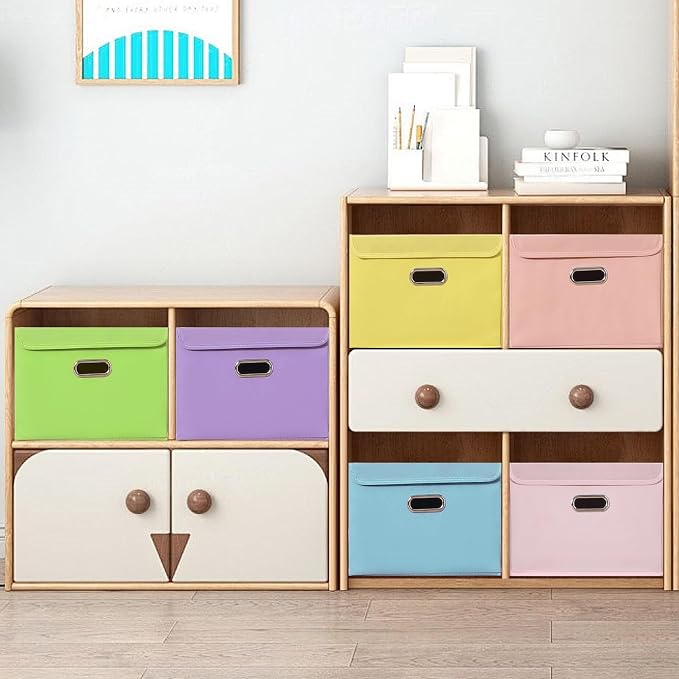 STOREONE Fabric Storage Cube Bins Foldable Organizer Container Collapsible Basket with Lids and Metal Handles, for Home, Bedroom, Closet 3 Pcs (multicolour-pink)