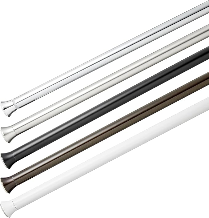 Amazon Basics Adjustable Sturdy Spring Tension Curtain Rod, No Drilling/No Holes, 36-54", Black, Classic Finial