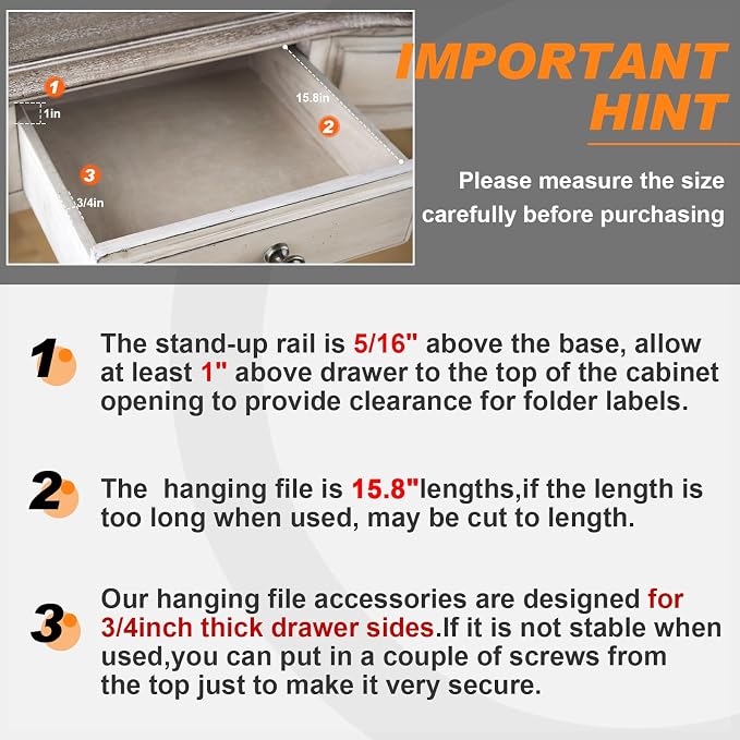 Leinuosen 6 Pcs File Cabinet Rails PVC Hanging Black Document Cabinet Rails for Drawer Sides Letter Size Office File Drawer Holder Organizer Storage, 15.8 Inches Long(3/4 Inch Wide)