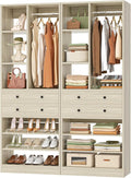Besiost Closet System, 55.5"/4.6 FT Closet Organizer System with Drawers and Shelves, Walk-in Closets Systems for Small Closets, Free Standing Reach in Closet Tower, Load 1200+LBS, Greige 2 Pack