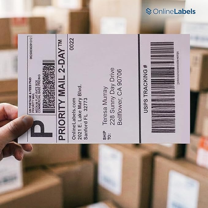 8.5 x 5.5 Half-Sheet Shipping Labels - Permanent, White Matte - for FBA, FedEx, UPS - Pack of 50 Labels, 25 Sheets - Inkjet/Laser Printers - Online Labels