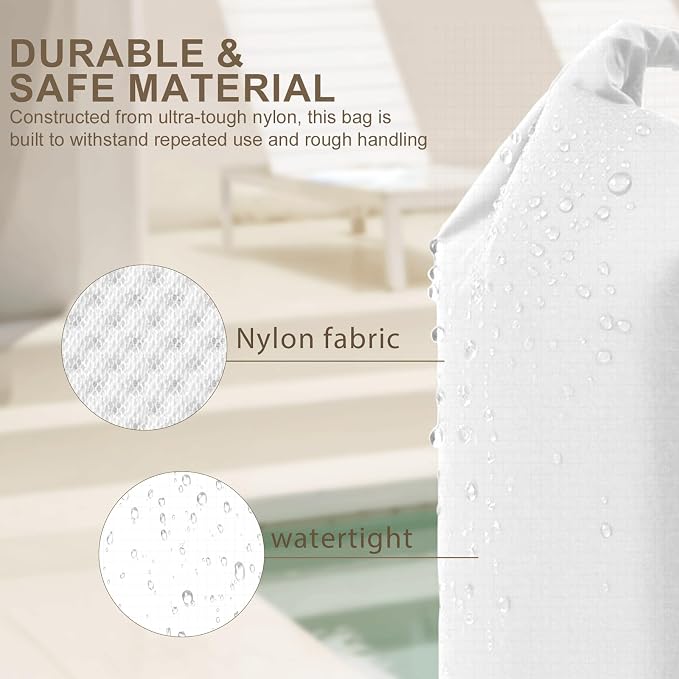 Travel Laundry Bag, Pump Free Vacuum Compression Dirty Clothes Bag Reusable Wet Dry Bags Large Capacity Space Saver Bags Camp Washable Clothes Organizer for Sports Dorm Laundromat (1 Pcs) (White, L)