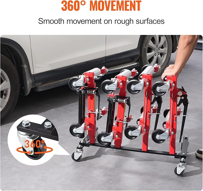 VEVOR Car Dolly Rack, Storage Rack with 360° Rotatable Wheels, Hydraulic Ratchet Trolley Jack Stand Organizer, Jack Stands Holder Storage Rack, 4-Dolly Capacity, Compatible with Most Dollies