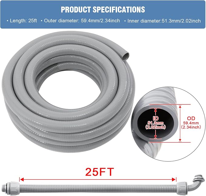 DWALE Liquid-Tight Conduit and Connector Kit,Flexible Non Metallic Liquid Tight Electrical Conduit,2inch 25ft Electrical Conduit Kit,with 4 Straight and 3 Angle Fittings Included,2 in. Dia