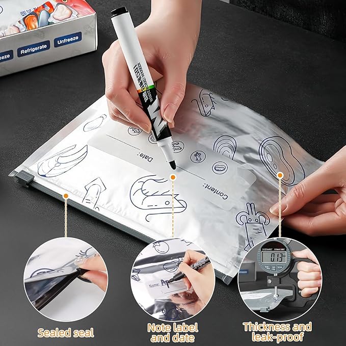 30 Pcs Reusable Mylar Bags for Food Storage, Waterproof Aluminum Foil Stand Up Pouches Freezer Containers for Beans Vegetables Rice Meat Long Term Preservation, BPA Free