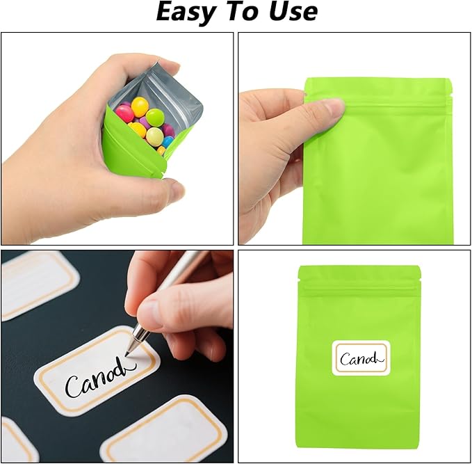 100PCS Smell Proof Resealable Pouch Bags,ULIFESTAR Aluminum Foil Flat Food Storage Bag,Sealable Pcsaging Zipper Pouches with Tear Notches for Pcsaging Lipgloss,Jewelry,etc(14*20cm/5.51*7.87",Green)