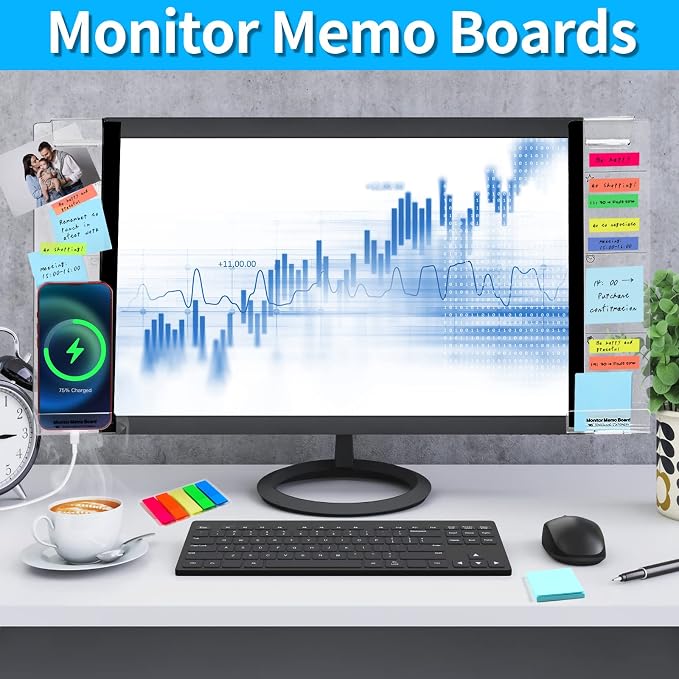 Monitor Memo Board, 2PCS Multifunction Sticky Note Holder for Computer Screen, Acrylic Computer Monitor Memo Board, Office Desk Accessories, Computer Sticky Note Holder with Sticky Notes