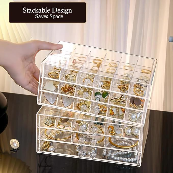 SPAKOWN Earring Organizer Acrylic Jewelry Holder Organizer with 5 Drawers | Stackable Earring Storage Case Jewelry Boxes for Women (Clear)