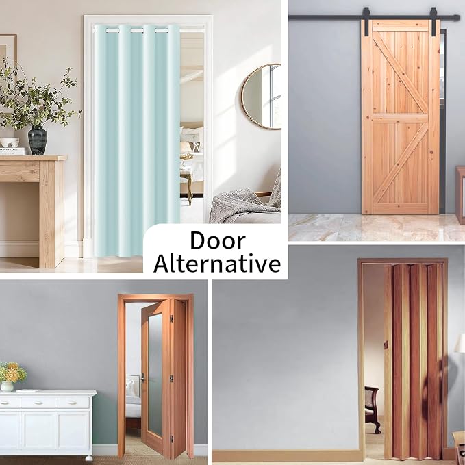 Vatge Closet Curtain for Open Closet, Blue Doorway Curtains with Rod and Magnetic Closure, 80 Inch Drape for Room Divider/Laundry Door/Kitchen Door, 1 Panel, W42 x L80, Aqua