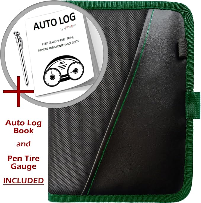 PlusXpres Glove Box Compartment Organizer - Car Document Holder - Green | Owner Manual Case Pouch, Vehicle Storage Wallet for Registration and Insurance Card, Auto Paperwork Holder, Log Book included