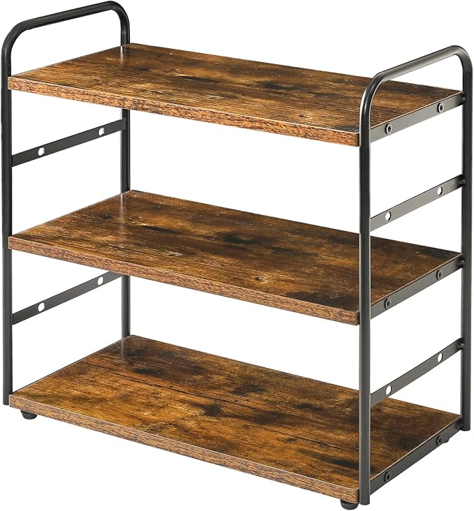 IBUYKE Counter Shelf,Kitchen Organization and Storage,Brown TWJ001H | 3-Tier Bathroom Countertop Organizer Tray Makeup Shelf Counter Standing Spice Rack Storage Shelf Cosmetic Holder