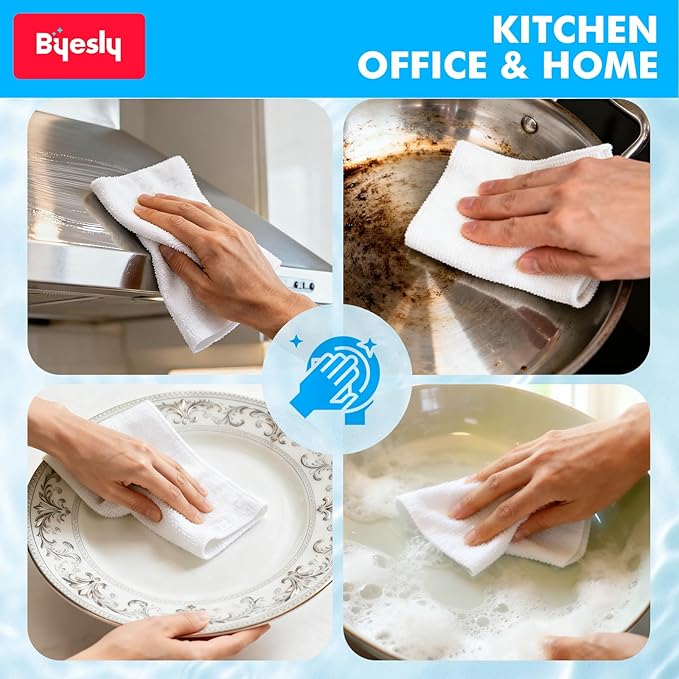 50-Pack Microfiber Cleaning Cloth, 11.5x11.5 Microfiber Towels for Cars, Dishes & House, for Detailers, Chefs & Efficient Home | Scratch-Free, Lint-Free, Ultra Absorbent(White)