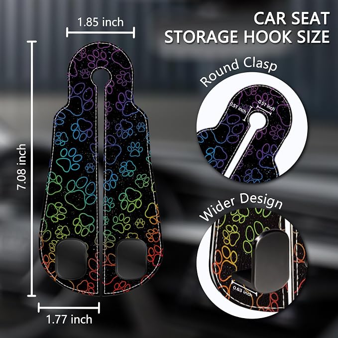 Blusabaca 2PCS Car Seat Headrest Hooks, Purses Bags Holder, Dog Paw | PU Leather, Double Metal Back Storage Hangers for Grocery Bags Handbags Bottles Coats Phones, Car Accessories Organization