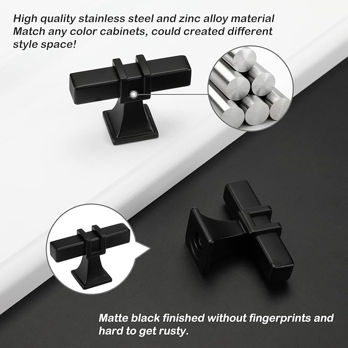 25 Pack Cabinet Knobs Black Dresser Drawer Knobs - Black Kitchen Cabinet Pulls T Bar Kitchen Hardware