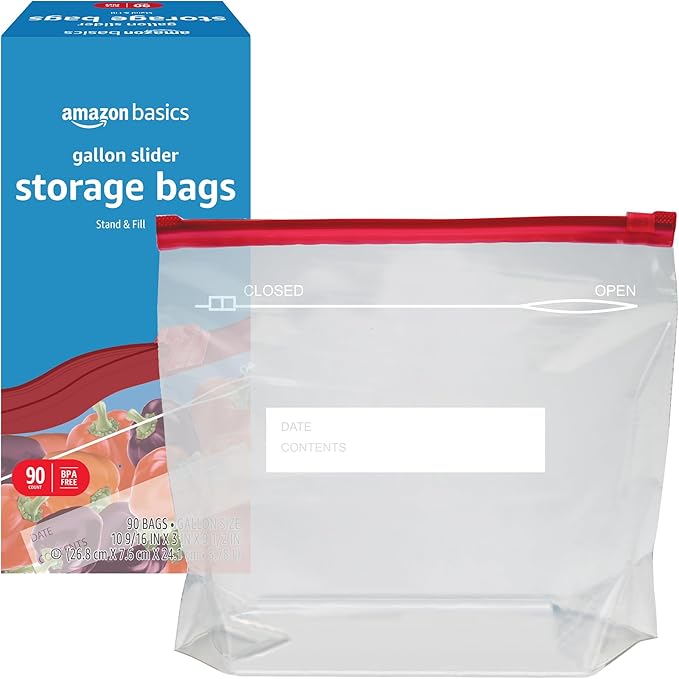 Amazon Basics Slider Gallon Food Storage Bags, BPA Free, 90 Count (Pack of 2)