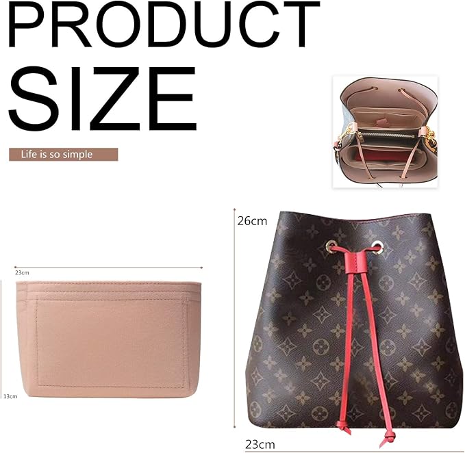 Bag Organizer, Bag Shaper Purse Insert Felt Organizer Fit in NeoNoe Noé and other Bucket Bags - pink