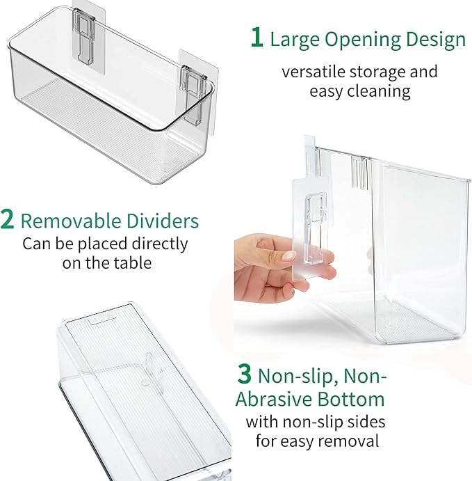 vacane 2 Pack Plastic Adhesive Mount Over Cabinet Door Organizer, Wall Organization Container Makeup Organizer Hanging Basket Bins for Kitchen, Pantry, Craft Room, Office, Space Saving Holder