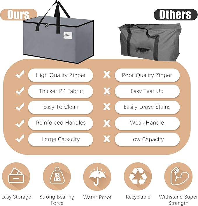 NATURELUX Heavy Duty Moving Bags - Extra Large Packing Bags and Storage Totes, Collapsible and Foldable Option for Moving and Storage, Grey, 125 L - 18 Pack