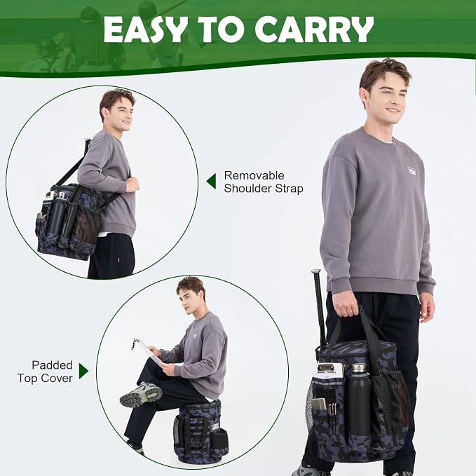 Baseball Bucket Bag, Softball Coaches Bags Fit 6 Gallon Buket | Baseball Coaching Accessories Organizer with Anti-Slip Bottom & Multiple Pockets for Bat, Gloves, Scoreboards