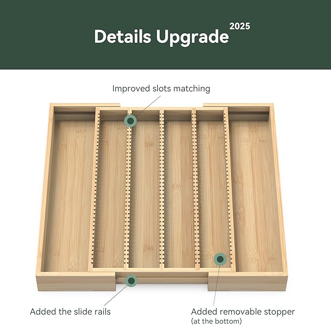 Large Expandable Bamboo Coffee Pod Drawer Organizer | 10.8" -19"W x15.67"Dx1.9"H, Compatible with Nespresso Vertuo Capsules, 40 Big or 52 Small Pods Holder for Counter