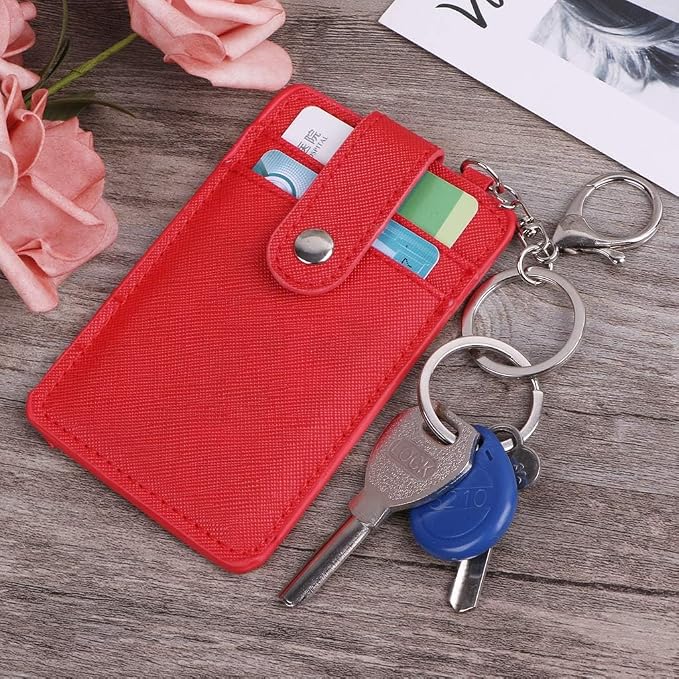 Portable PU Leather Business ID Card Credit Badge Holder Coin Purse Wallet Keychain Black