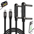 Invisible Holder Charger Cable, 240W PD Fast Charging Cable for Desk, USB-C to USB-C & USB to Light-ning Cable 4.9 FT with 360° Adjustable Metal Stand, 2 in 1 Holder Charger for Gaming, Office, Home