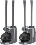 Toilet Plunger and Brush, Bowl Brush and Heavy Duty Toilet Plunger Set with Ventilated Holder, 2-in-1 Bathroom Cleaning Combo with Modern Caddy Stand for 5.7-inch Toilet Drain(Grey, 2 Set)