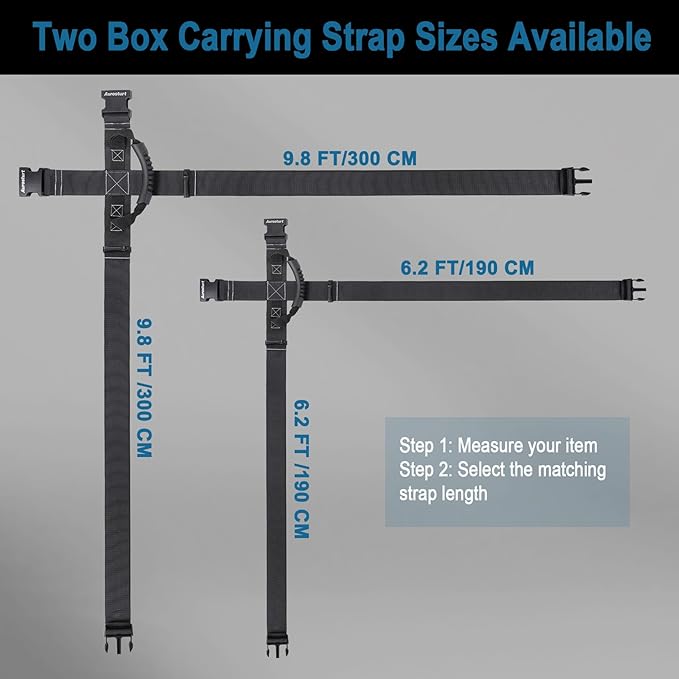 Box Carrying Strap with Handle 9.8 Feet Adjustable Straps for Battery Box Handheld Belt Carry Straps for Safely Moving and Lifting Heavy Boxes (Black, 9.8FT)