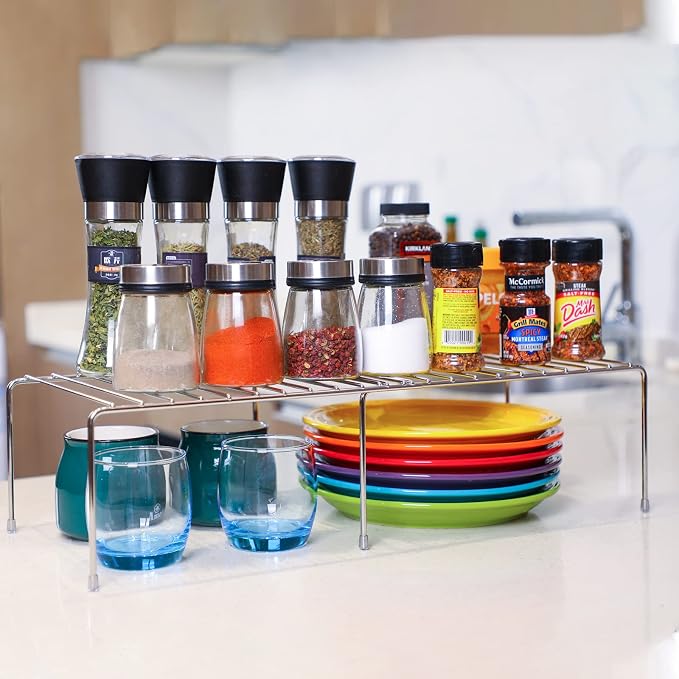 Expandable Cabinet Shelf Rack, Stainless Steel Adjustable Kitchen Countertop Shelves Risers, Kitchen Shelf Rack For Pantry, Garage, Desktop, Refrigerator, Bathroom Organization And Storage