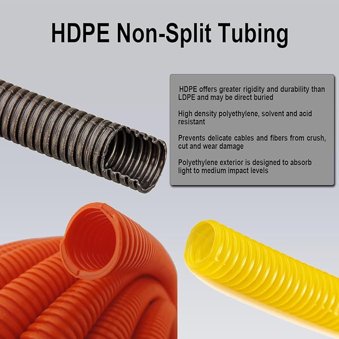 Flexible Polyethylene HDPE Non-Split Corrugated Wire Loom Tubing (Yellow, 2" Dia. x 100 ft)