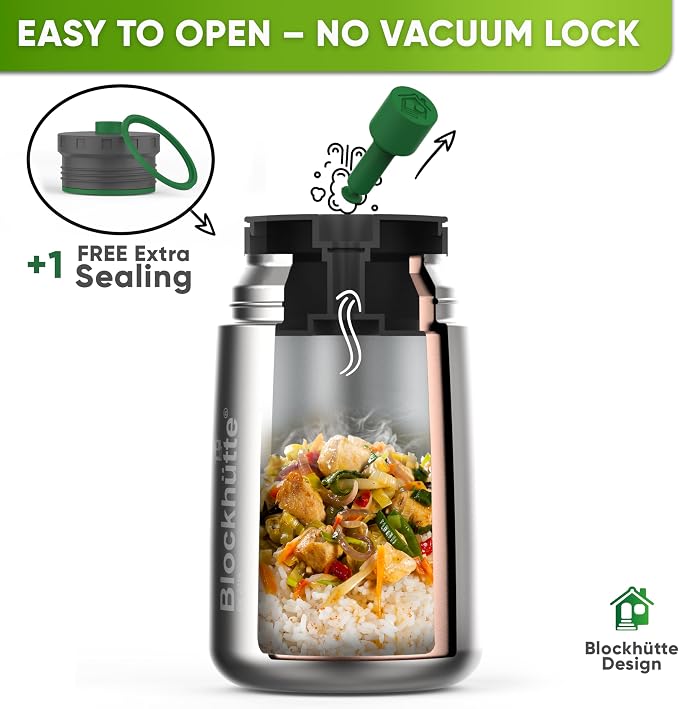 Blockhütte Food Thermos for Adults - 24 oz | Wide Mouth Thermos for Soup with Spork & Brush | Stainless Steel Thermal Lunch Box 14h Hot | Insulated Lunch Containers for Travel, Work, School