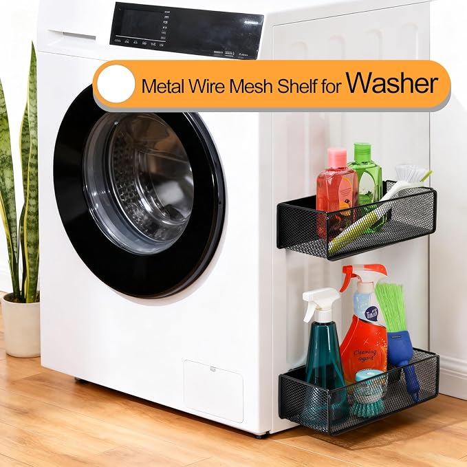 WUWEOT 2 Pack Magnetic Basket Fridge Side Organizers, Strong Magnetic Spice Rack, Metal Wire Mesh Shelf for Refrigerator, Kitchen Counter, Cabinet and Oven