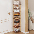 8 Tiers Vertical Shoe Rack, Tall Narrow Shoe Tower, Corner Shoe Rack, Brown | Small Shoe Organizer for Entryway, Closet, Dorm & Small Spaces, Freestanding Wooden Shoe Shelf for Boots, Sneakers, Heels.
