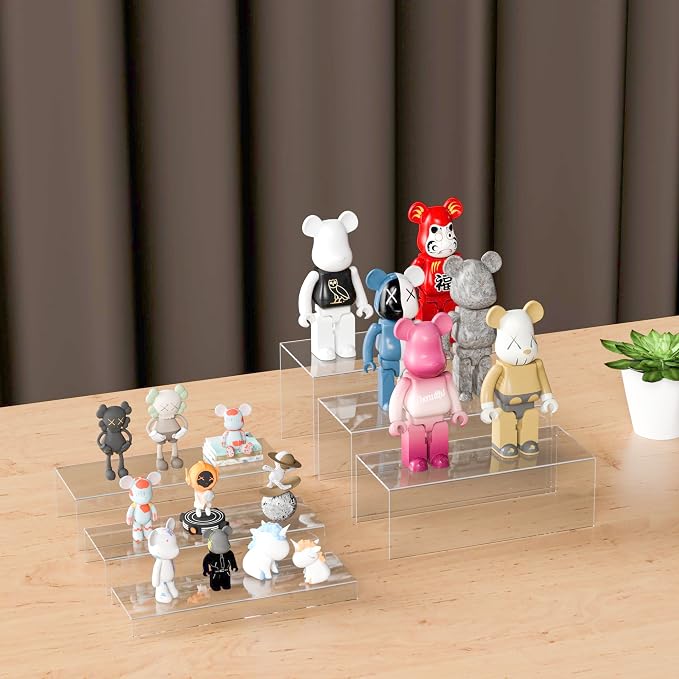 Sezanrpt Rectangular Acrylic Display Risers 6pcs, Clear Display Storage Stands, Acrylic Display for Funko Pop Figure, Desserts, Cupcake, Toys, Collectibles, Merchandises- 12-1'', 2'', 3'', 4'', 5'', 6''