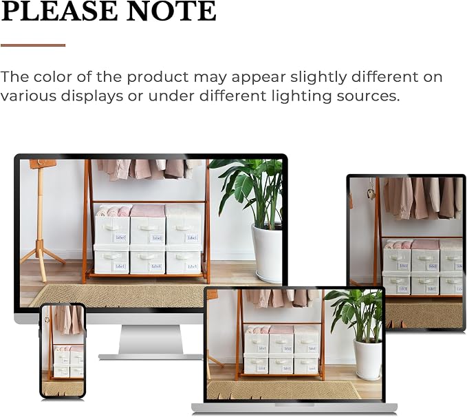 GRANNY SAYS Closet Organizer Bins with Label Holder, Fabric Storage Baskets, Foldable Storage Bins for Living Room, Decorative Storage Containers Organizing, Pearl White, Medium, 3-Pack