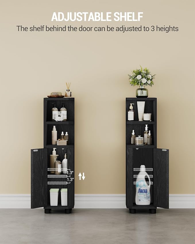 Hzuaneri Corner Cabinet, Small Bathroom Corner Cabinet with Doors | Narrow Storage Cabinets with Adjustable Shelves, Bathroom Organizers and Storage for Small Space,Black BC21004X