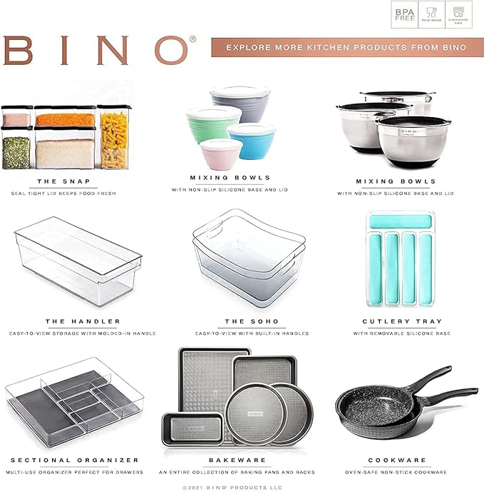 BINO l Plastic Storage Bins l THE HOLDER COLLECTION l 2-Pack, Medium Multi-Use Clear Containers for Organizing with Built-in Handles l Pantry Organization & Storage l Kitchen Organizer l Storage Bins
